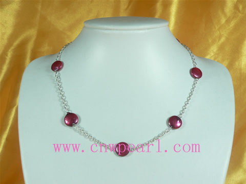 red 12mm cion pearl necklace with silver chain
